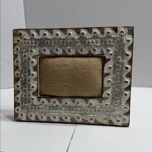 Rustic Wood and Metal Accent Frame in White and Silver with Burlap Pin Mat
